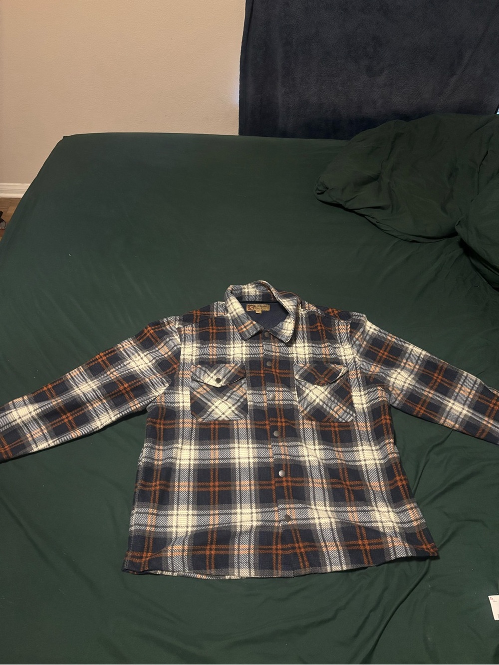 Men's Plaid Button-Down Shirt Jacket - Navy & Brown